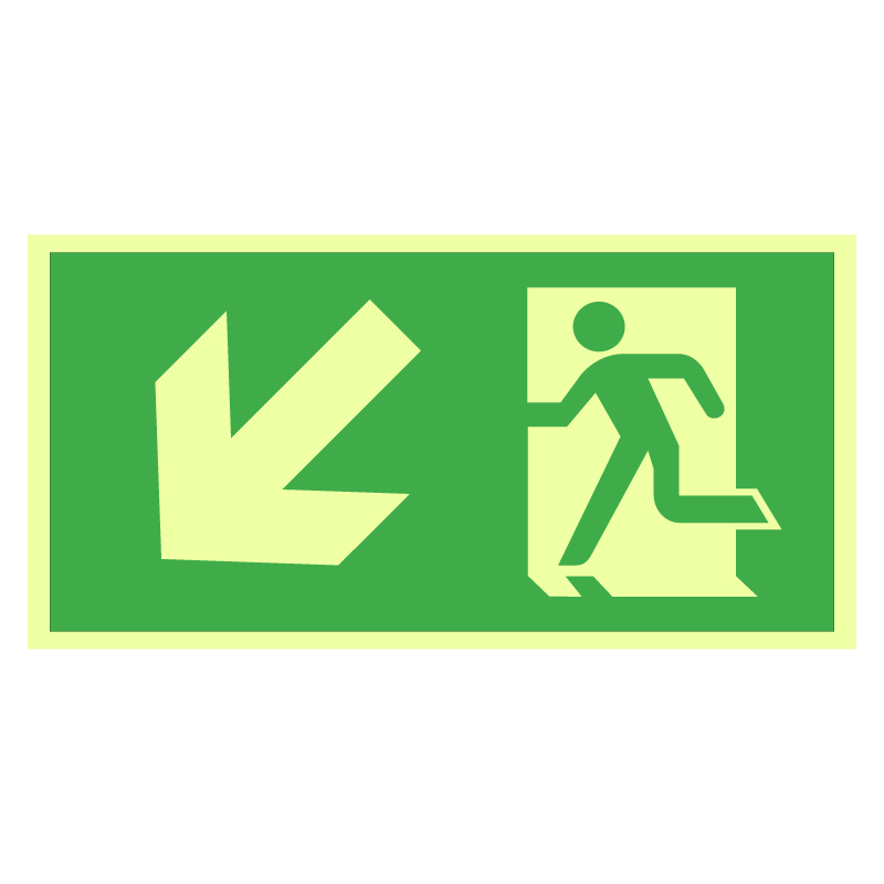 Rømningsveiskilt - pil ned venstre